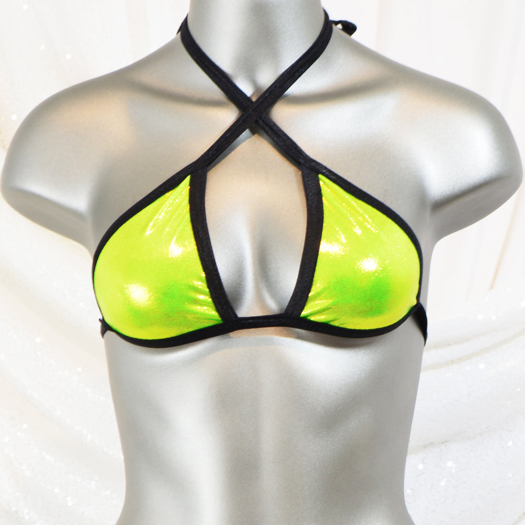 Metallic Green Lime Lycra Swim Suit Top