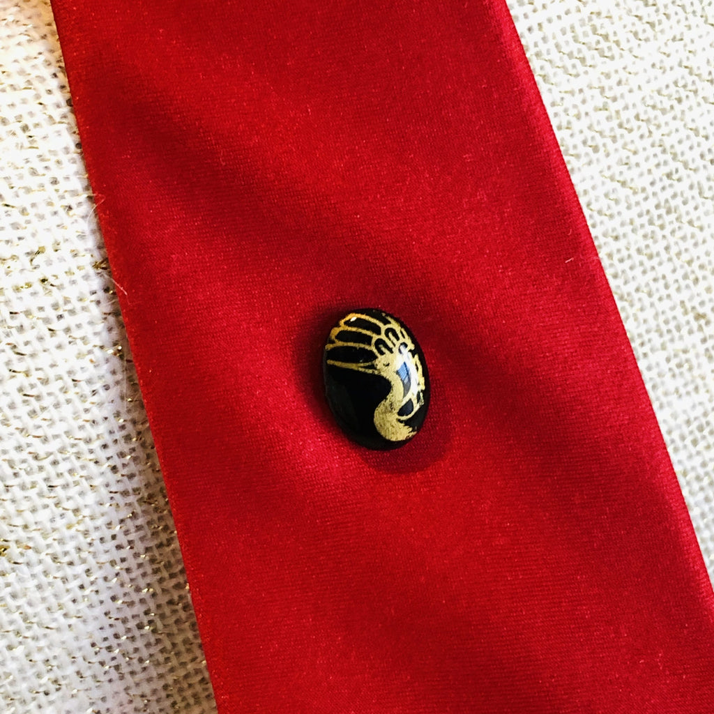 Hand Painted Gold Peacock Upcycled Art Deco Tie Magnet Broach Magnet Pin