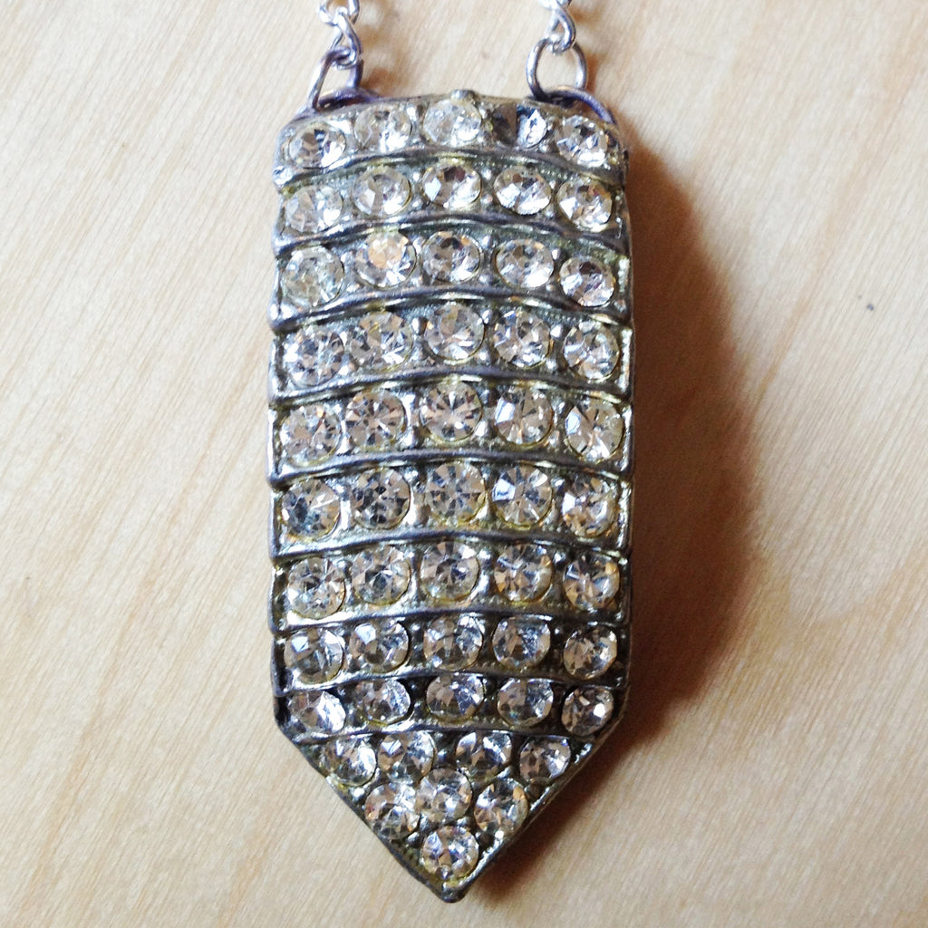 Upcycled Edwardian Rhinestone Pendant Sterling Silver Necklace