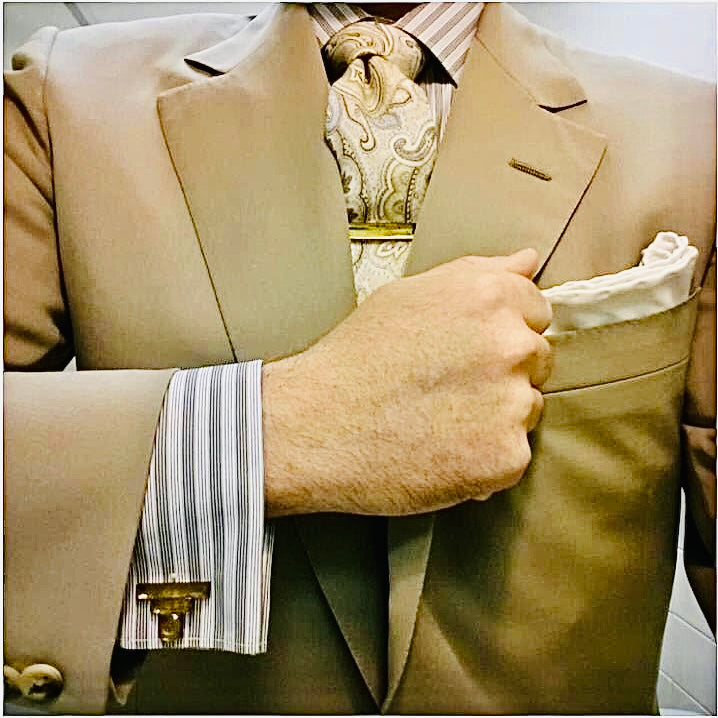 Amber Antique Art Deco Upcycled Glass Tie Bar and Pyramid Cuff Links