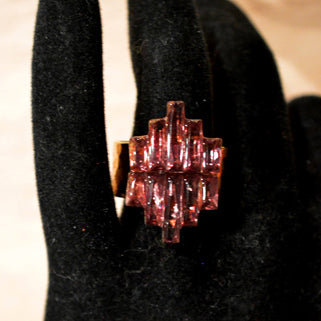 Upcycled Art Deco Violet Mirrored Pyramid Glass 14k Gold Ring
