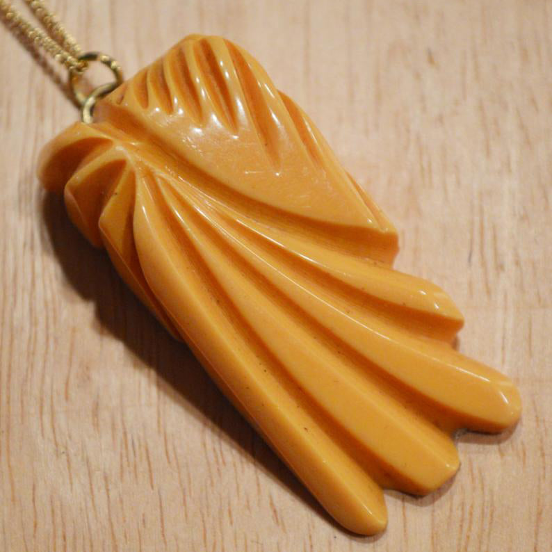 Upcycled Aloha Tiki MidCentury Modern Bakelite Leaf 14k Gold Necklace