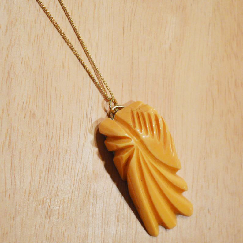 Upcycled Aloha Tiki MidCentury Modern Bakelite Leaf 14k Gold Necklace