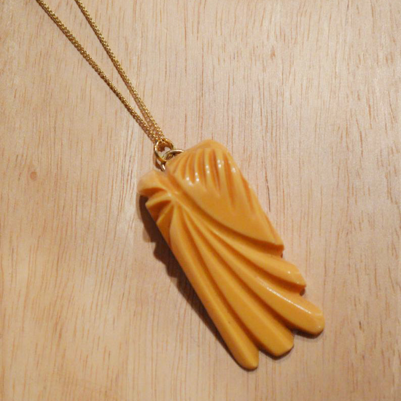 Upcycled Aloha Tiki MidCentury Modern Bakelite Leaf 14k Gold Necklace