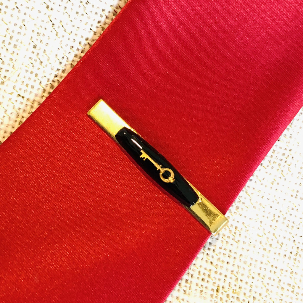 Upcycled Art Deco Gold and Black Vintage Key Upcycled Tie Bar