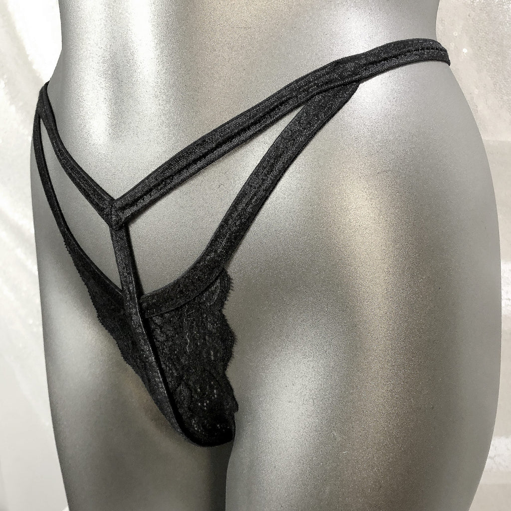 Black Stretch Lace Caged Lingerie Thong