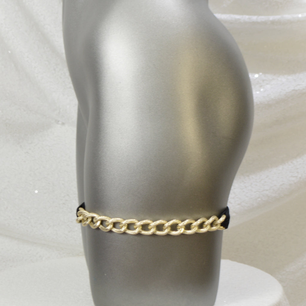 Black with Gold Diamond Etched Bling Chain and Black Lycra Thigh Garter