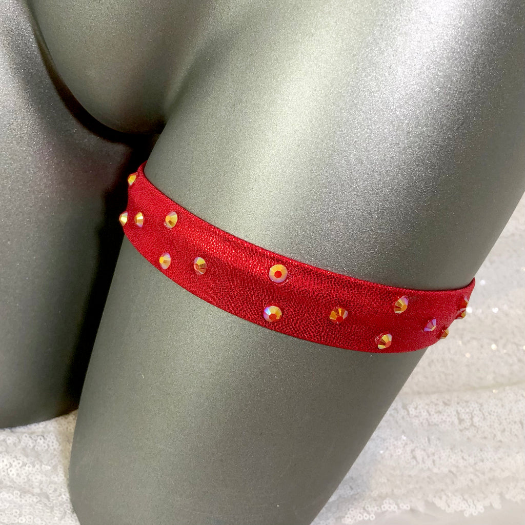 Metallic Red Rhinestone Thigh Garter