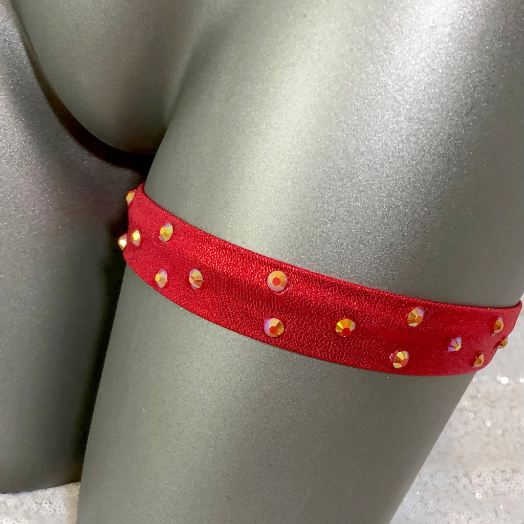 Metallic Red Rhinestone Thigh Garter