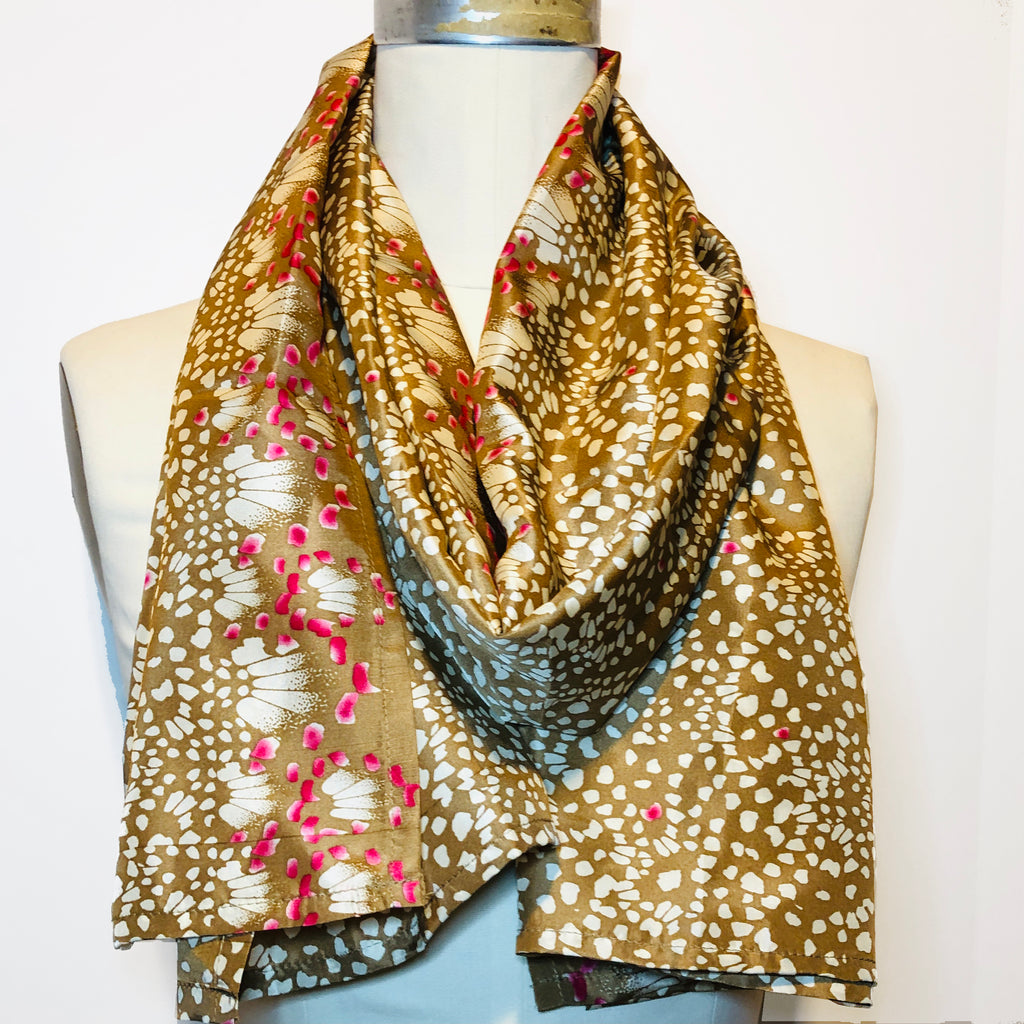 Bronze Butterfly with Pink Speckles Silk Scarf