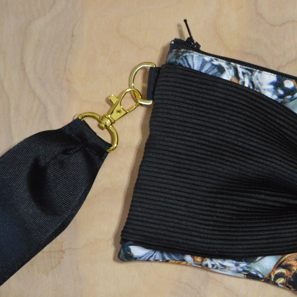 Black and Pearl Pearl Core and Gold Baroque Printed Convertible Wallet Clutch